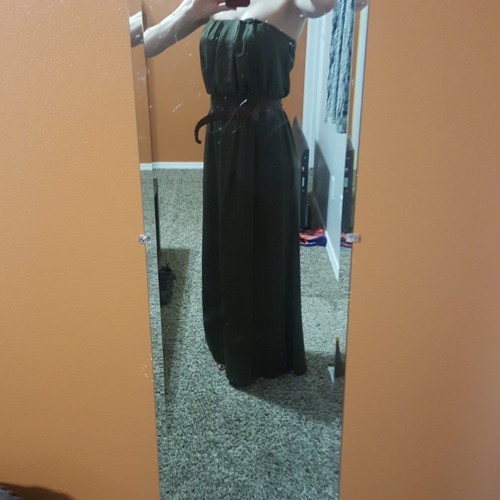 Strapless Olive green dress